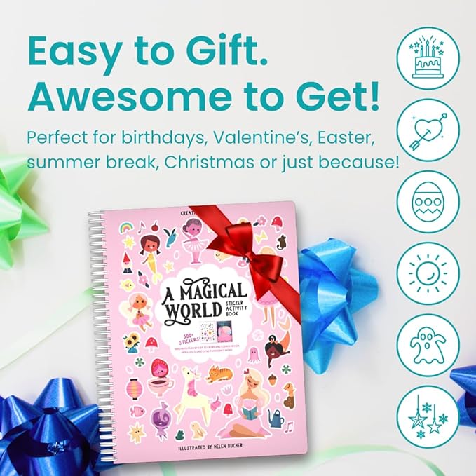 Cupkin Princess Sticker Book Activity for Kids, A Magical World by Cupkin, Toddler Airplane Travel Essentials, 500+ Stickers for Kids 12 Scenes + Coloring Book Pages, Princess Gift, Crafts Ages 2-8