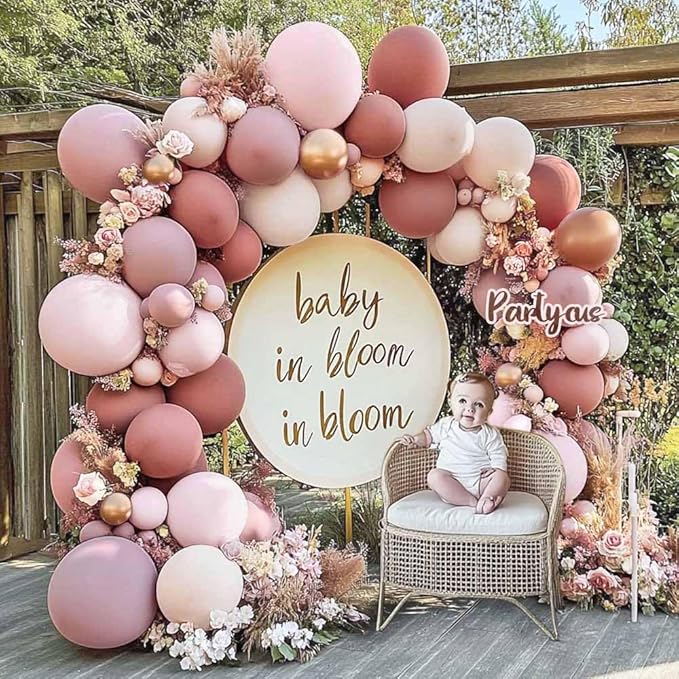 Dusty Rose Pink Balloon Arch Kit Double Stuffed Mauve Light Pink Matte Blush Nude Boho Balloon Garland for Baby Shower Birthday Bridal Wedding Fall Thanksgiving Party Decoration