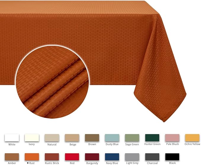 maxmill Rectangle Weaved Design Tablecloth Waterproof Spillproof Wrinkle Free Fall Table Cloth, Kitchen Dining Room Thanksgiving Decoration, Fabric Table Cover Halloween Party, 52 x 70 Inch, Rust