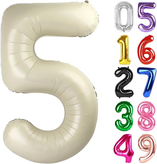 Cream Number 5 Balloon 40 Inch, 5th Birthday Party Decorations for Children, Giant 5 Foil Balloon for Party Supplies