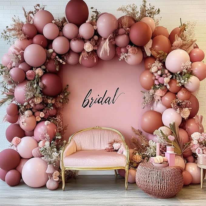 Dusty Pink Balloon Arch Double Stuffed Mauve Light Pink Blush Nude Balloons Dusty Rose Boho Balloon Garland Kit for Baby Shower Bridal Shower Birthday Bachelorette Fall Party Decorations