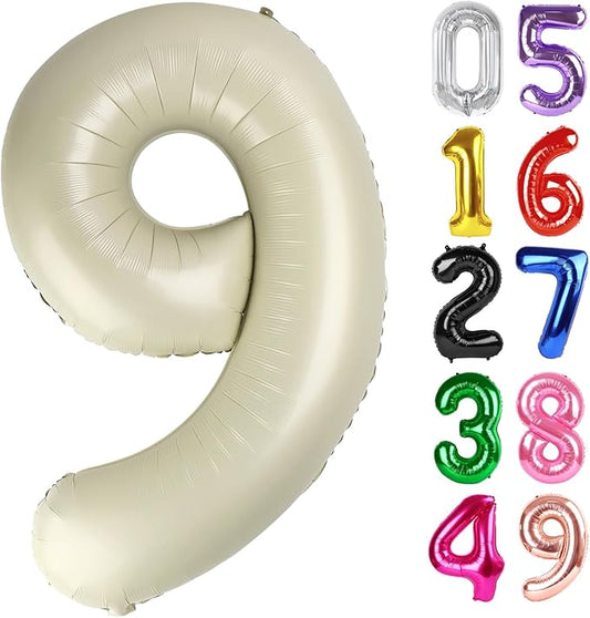 Cream Number 9 Balloon 40 Inch, 9th Birthday Party Decorations for Children, Giant 9 Foil Balloon for Party Supplies
