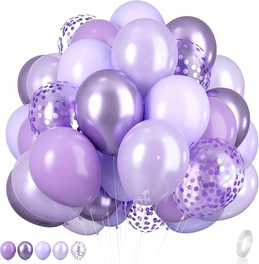 Biapian Purple Party Balloons Set, 12inch Lavender Balloon Pastel Purple-Lilac Ballons Metallic Confetti Purple Balloons For Girls Birthday Baby Shower Bridal Wedding Party Decorations
