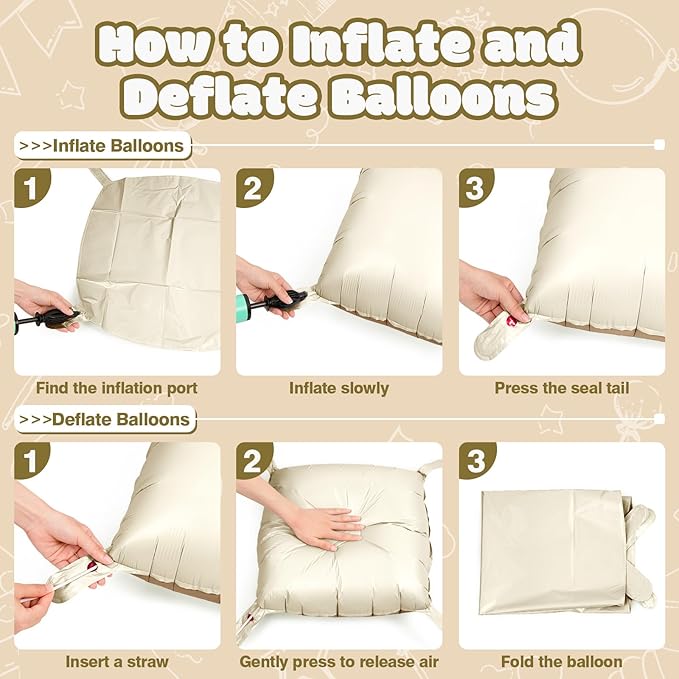 NISOCY 25PCS Coffee White Square Foil Balloons Wall Backdrop Double Sided Coffee Sand White Balloons Arch Kit for Birthday Bridal Baby Shower Gender Reveal Wedding Thanksgiving Party Decorations