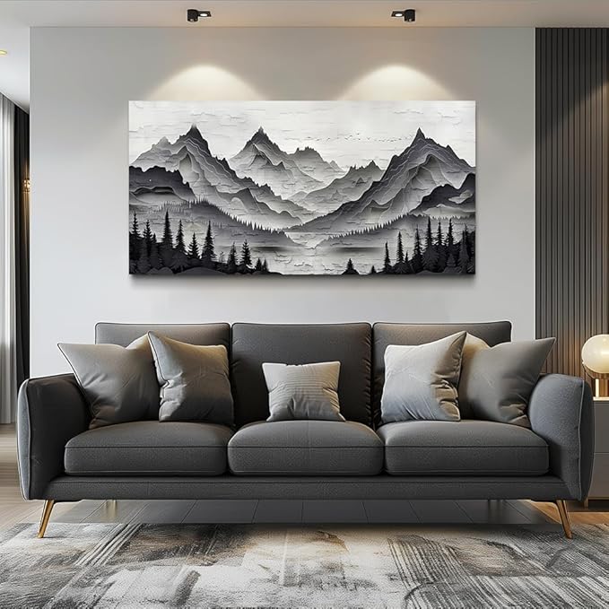 ZUITINGHUA Large Wall Decor For Living Room Canvas Wall Art For Office Modern Wall Decorations For Bedroom Black Mountains Landscape Painting Farmhouse Pictures Artwork Room Home Decor 24x48 In