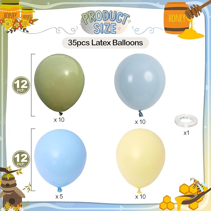 Sage Green Dusty Blue Yellow Balloon, 12 Inch Fog Slate Blue Balloons with Olive Green Yellow Balloon for Oh Baby Shower Bridal Shower Birthday Wild One Party Bee Theme Party Deocration Supplies