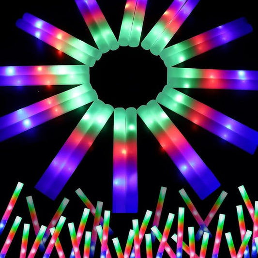68 PCS LED Foam Glow Sticks Bulk, Glow in the Dark Party Supplies with 3 Modes Colorful Flashing, Neon Party Favors for Birthday, Wedding, Carnival, Concert, Halloween Glow Sticks