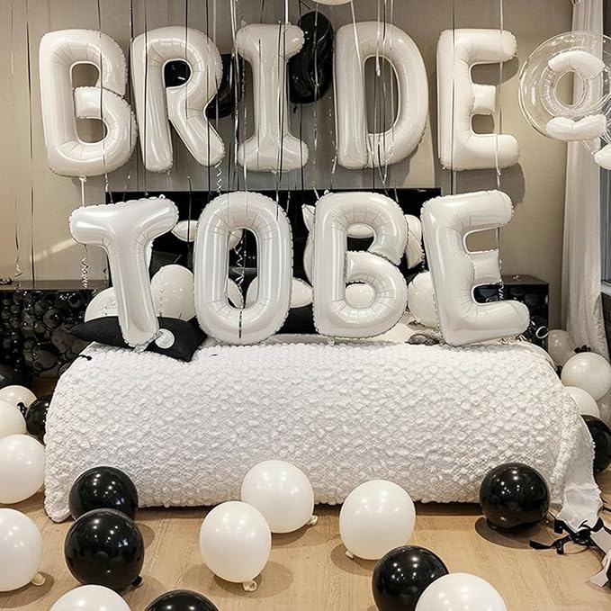 40 Inch White BRIDE TO BE Bachelorette Balloons, Big Foil Balloons Bridal Shower Party Decorations, Large BRIDE TO BE Mylar Balloon Letter Banner for Engagement Sign Wedding Hen Party Decor