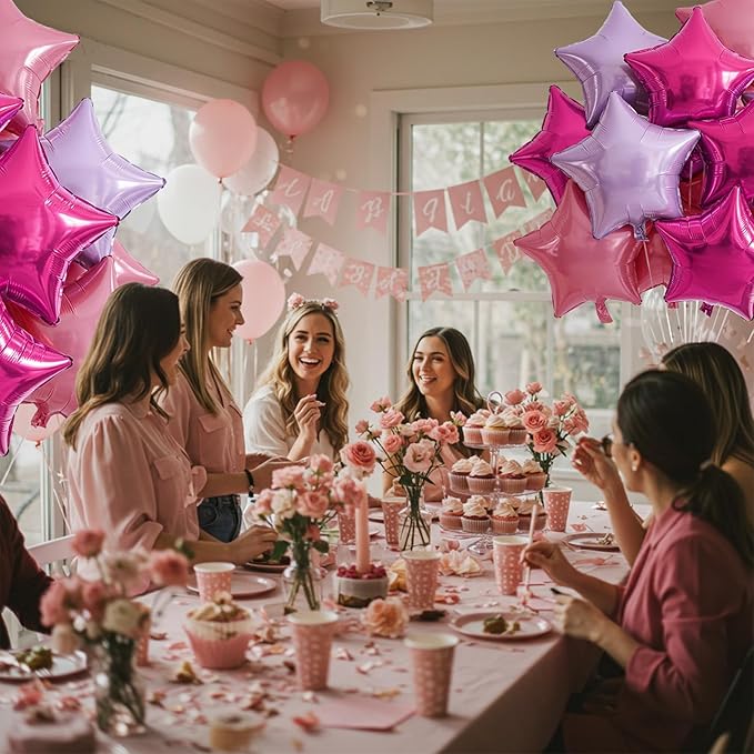 TONIFUL 15Pcs 18 Inch Large Pink Purple Star Shape Foil Balloons Big Stars Helium Mylar Ballons for Birthday Wedding Baby Shower Anniversary Engagement Party Decorations Supplies