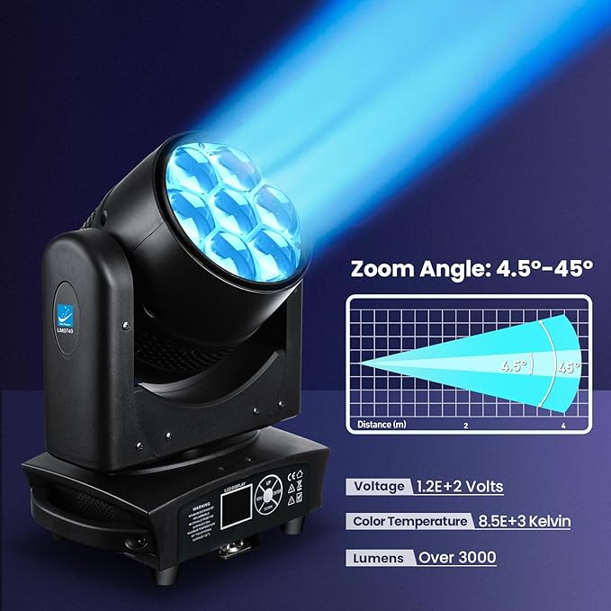 Big Dipper 7x40W LED Moving Head Light, 4-in-1 Bee Eye RGBW DJ Light for Party, Stage Lighting with Sound Activated/Auto/DMX512 Control, Stage Spotlight Uplight for Events Church Wedding Disco