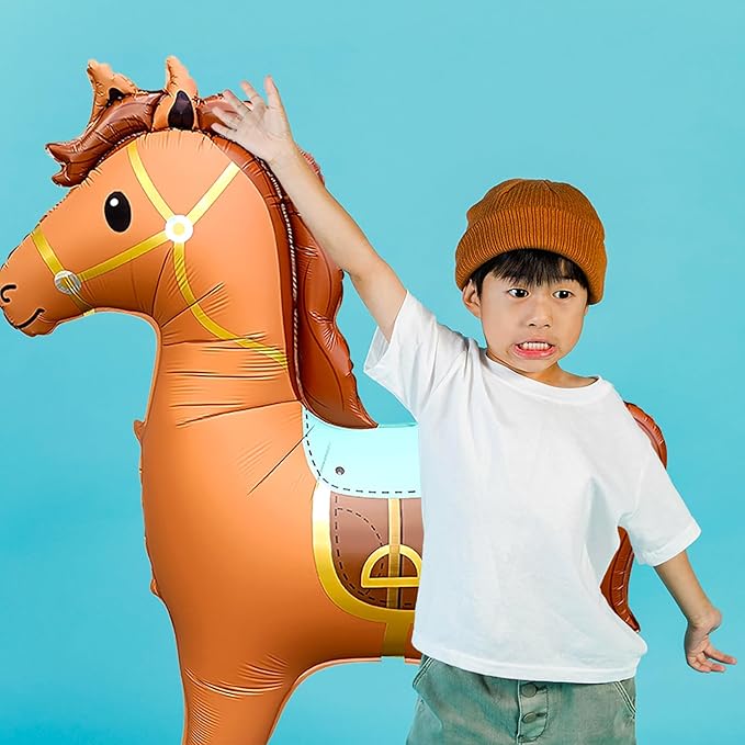 58" Jumbo Standing Animal Horse Foil Balloon,3D Noble Inflatable Horse Party Decoration,Western Cowboy Themed Equestrian competition performance Birthday Party Supplies (Brown)