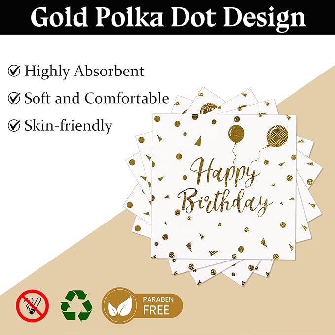 9Inch Birthday Plates and Napkins, White and Gold Balloons Dessert plates Disposable Party Supplies 40PCS Cake Paper Plates Tableware for Birthday Party Decorations