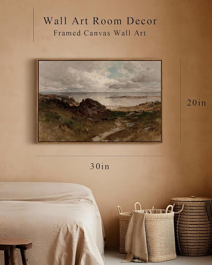 InSimSea Framed Canvas Wall Art Vintage Decor, Seaside Path Wilderness Landscape Paintings Artwork, Large Prints, Vintage Hanging Wall Decorations for Living Room Bedroom Bathroom, 20"x30"