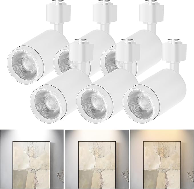 10W LED Track Lighting Heads – L-Type Adjustable Ceiling Spotlights, 3000K/4000K/5700K, Flicker-Free CRI90+ (6-Pack) – White Track Light Fixtures for Accent, Task & Art Lighting