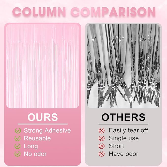2 Pack Pastel Pink Tinsel Foil Fringe Curtains, Pink Party Decorations, Metallic Tinsel Party Streamers Backdrop for Birthday Baby Shower Graduation Wedding Gender Reveal Party Decorations