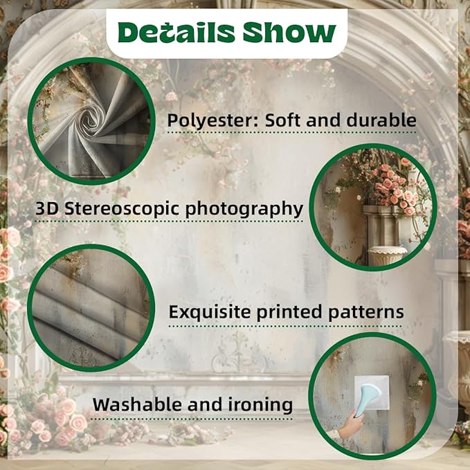 10x6.5ft Vintage Roses Backdrops for Photography European Old Building Wall Spring Pink Floral Background for Wedding Womens Day Birthday Mothers Day Bridal Shower Valentines Day Newborn