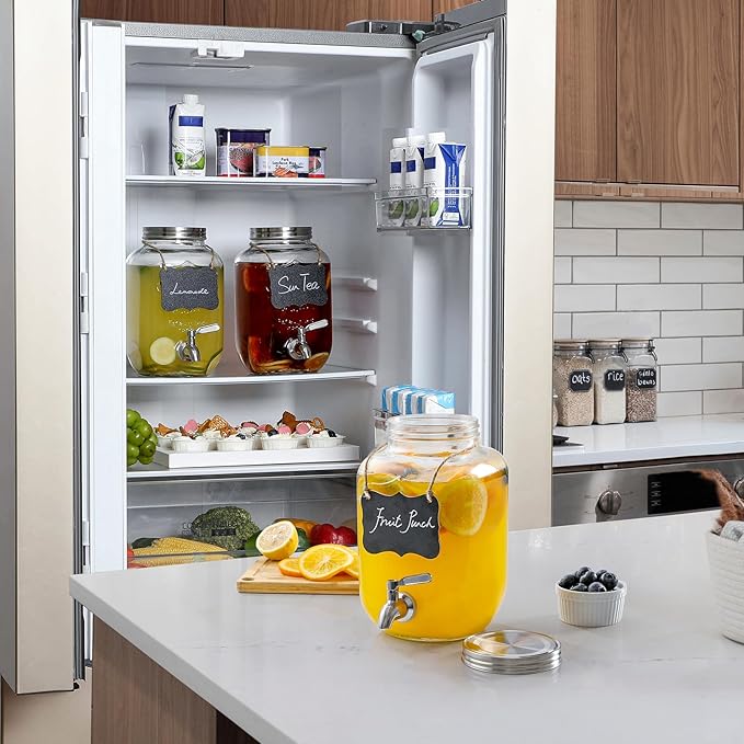 1 Gallon Glass Beverage Dispenser, 18/8 Stainless Steel Spigot and Lid, Glass Drink Dispensers for Parties, Mason Jar Drink Dispensers with Lids