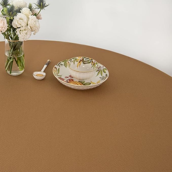 maxmill Fall Tablecloth Stain Resistant Waterproof Wrinkle Resistant Spillproof Washable Soft Textured Table Cloth for Dining Room Harvest Thanksgiving Parties, Round 70 Inch, Amber Bronze