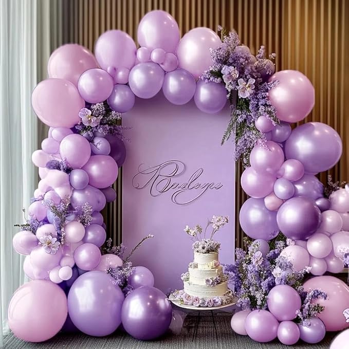 Pearl Purple Balloon Arch, Double Stuffed Light Pastel Purple Balloons Different Size Lavender Lilac Latex Balloon Garland Kit for Birthday Bridal Wedding Baby Shower Party Decorations