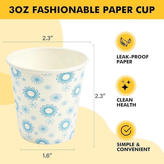 RACETOP [300 Pack] Paper Cups 3 oz, Bathroom Cups 3 oz, Disposable Bathroom Paper Cups, Small Mouthwash Cups, Ideal for Party, Travel, Events, Picnic