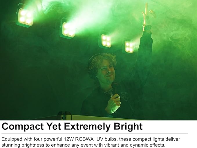 Rockville MINI RF4 V2 White LED Wash Up Light RGBWA+UV, Compact, App, Remote Control, LCD, Wireless DMX, Rechargeable, Perfect for DJ/Party Lighting