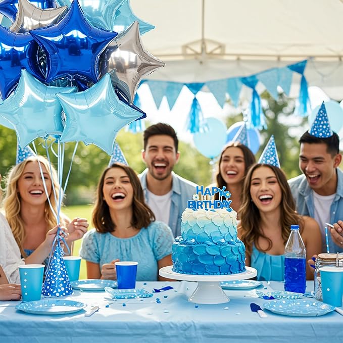 TONIFUL 15Pcs 18 Inch Large Blue Silver Star Shape Foil Balloons Big Stars Helium Mylar Ballons for Birthday Wedding Baby Shower Anniversary Engagement Party Decorations Supplies