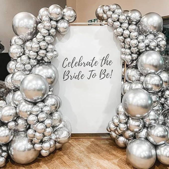 Metallic Silver Balloons 50 pcs 12 Inch Chrome Silver Latex Balloons for Wedding Bridal Engagement Baby Shower Gender Reveal Easter Anniversary Birthday Christmas Party Decorations