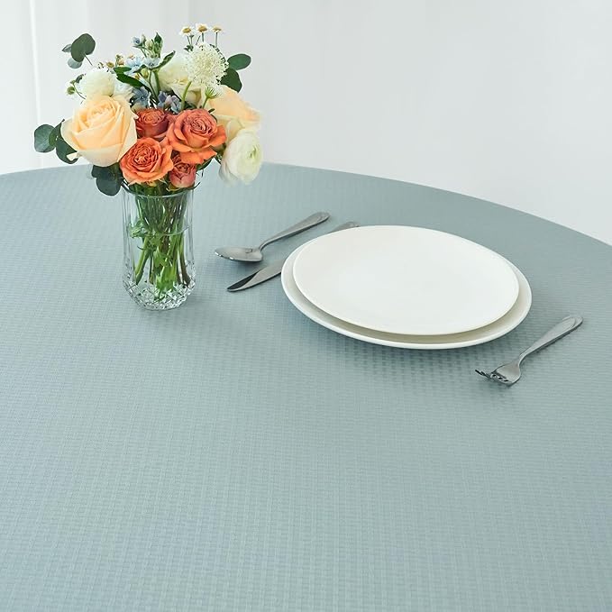maxmill Round Weaved Texture Design Tablecloth Spill-Proof Wrinkle Free Soft Washable Table Cloth for Circular Table Cover, for Dining Room Banquet Parties Holiday Dinner, 90 Inch Dusty Blue