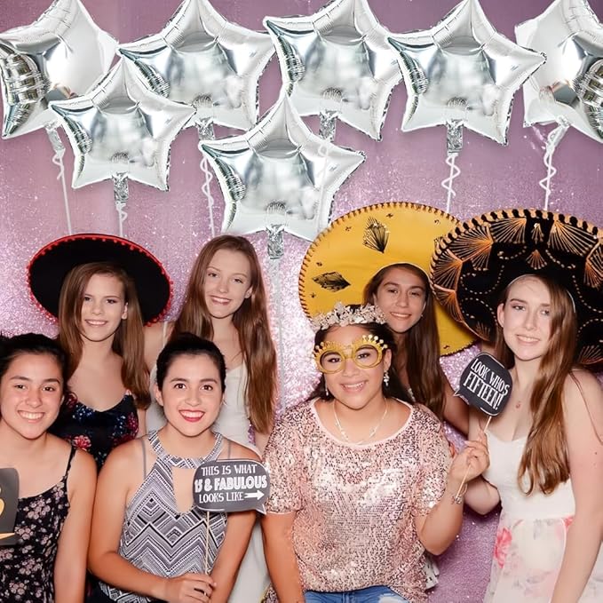 TONIFUL 30Pcs 18 Inch Large Silver Star Shape Foil Balloons Big Silver Stars Helium Mylar Ballons for Birthday Wedding Baby Shower Anniversary Engagement Party Decorations Supplies