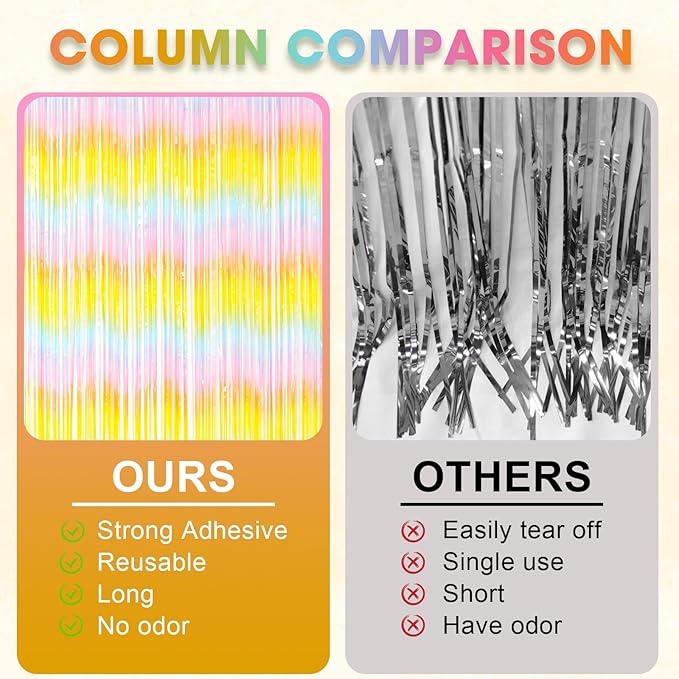 2 Pack Pastel Rainbow Foil Fringe Backdrop Curtains, Tinsel Streamers Birthday Party Decorations, Fringe Backdrop for Baby Shower, Gender Reveal, Birthday Party