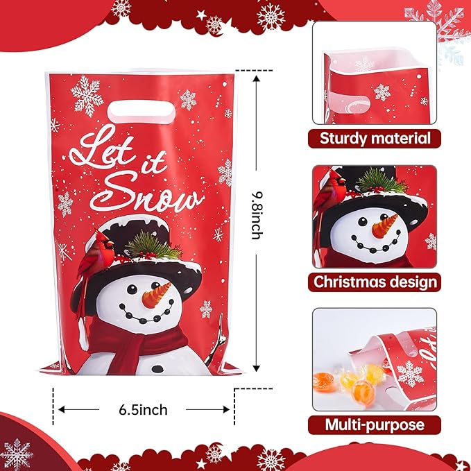 Ahysuet 50Pcs Christmas Goodie Bag, Xmas Party Favors Gift Bags with Handles for Holiday Party Favors Christmas Theme Candy Treat Cookie Bags