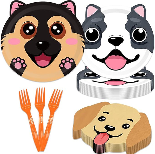 96Pcs Dog Birthday Party Supplies Pet Theme Tableware Set Dog Party Disposable Plates Napkins Forks Serves 24 Puppy Baby Shower Birthday Party Supplies