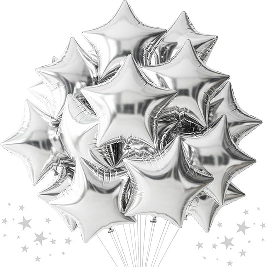 TONIFUL 30Pcs 18 Inch Large Silver Star Shape Foil Balloons Big Silver Stars Helium Mylar Ballons for Birthday Wedding Baby Shower Anniversary Engagement Party Decorations Supplies