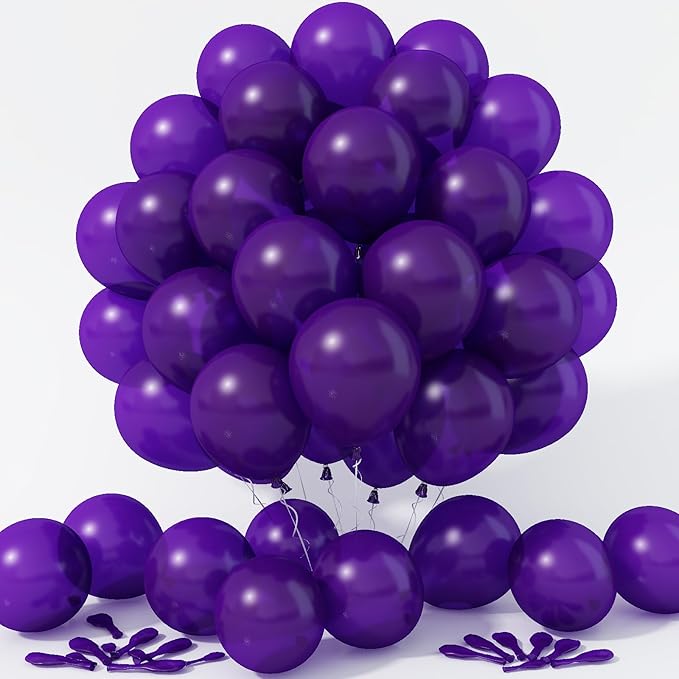 Purple Balloons 12 Inch, 100 Pack Dark Matte Royal Latex Balloons for Arch Deep Party Helium Decorations - Wednesday Birthday Halloween Graduation