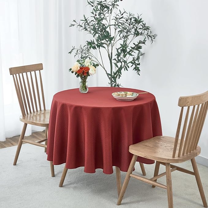 maxmill Round Tablecloth Weaved Pattern Spill-Proof Wrinkle Free Soft Table Cloth for Circular Table Cover, for Dining Room Fall Harvest Thanksgiving Parties Holiday Dinner, 90 Inch, Rustic Brick