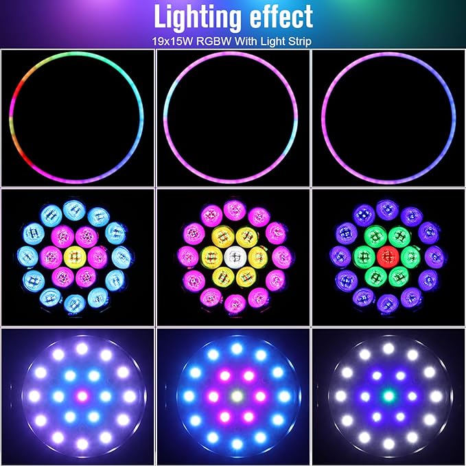 Big Dipper LED Moving Head Lights 19X15W Stage Lighting with Zoom/Wash/Beam Lights, RGBW Uplight Moving Head Light with RDM & DMX Moving Head DJ Light for Nightclub Professional Event Bars(2 Pack)