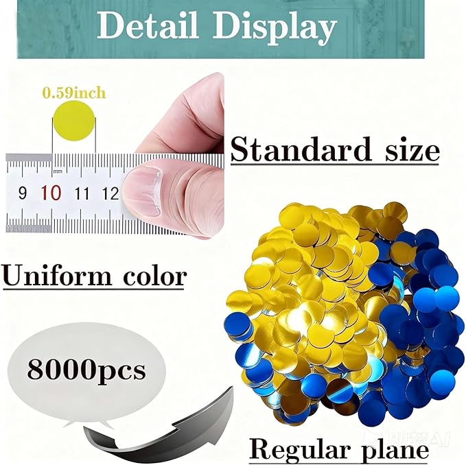 Blue and Gold Circular Foil Confetti Decorations: Party Table Metallic Confetti for Balloon Filling, Wedding, Graduation Party Decorations, 100g per Pack