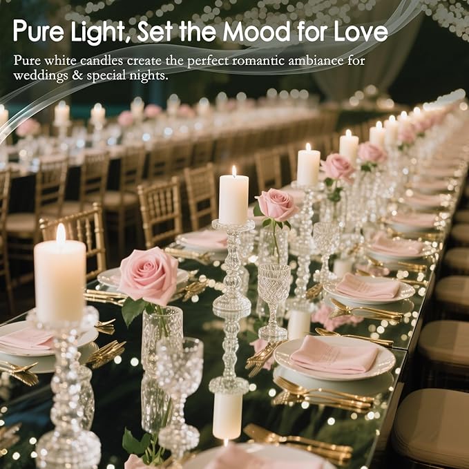 Set of 20 Pillar Candles, Unscented White Wax Pillar Candle with 30 Hours Burn Time, 2x4 Inch, Elegant Decorative White Candles for Weddings, Centerpiece, Home Decor