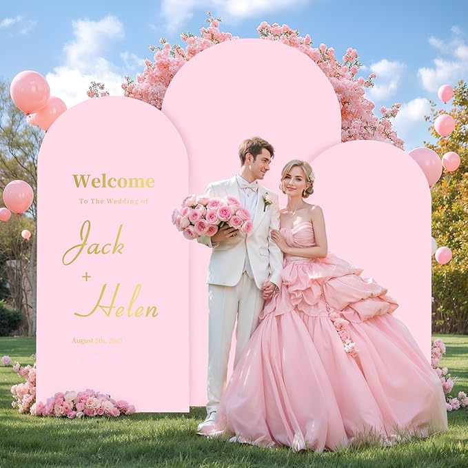 (7.2FT, 6.6FT, 6FT) Wedding Arch Cover Set of 3 Pink Spandex Fitted Arch Cover for Round Top Chiara Backdrop Stand Covers for Birthday Party Banquet Photo Background Decoration