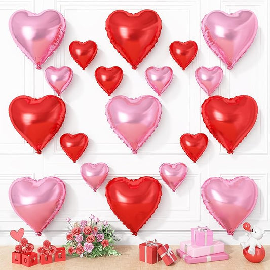 Pink Red Heart Balloons, 19PCS Light Pink and Red Heart Shape Balloon, 18Inch with 10Inch Pink Helium Foil Love Balloon for Birthday Bridal Engagement Wedding Valentine Party Decorations