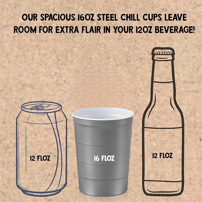 16 oz. Party Cups, Perfect for Cold Drinks, Sturdy & Durable, Disposable and 100% Recyclable, Made in USA, Gray, 180 Count