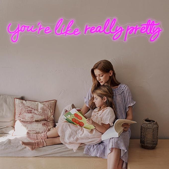 You're Like Really Pretty Neon Signs for Wall Decor, 56.34 inches Pink Light Up Sign for Wedding, Engagement Decor, Dimmable Party Birthday Bedroom Bar Pub Club Wall Decorations
