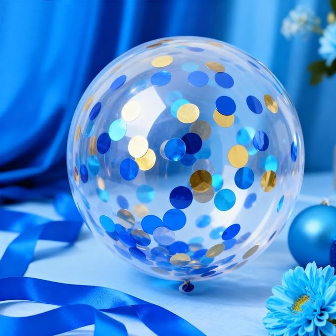 Blue and Gold Circular Foil Confetti Decorations: Party Table Metallic Confetti for Balloon Filling, Wedding, Graduation Party Decorations, 100g per Pack