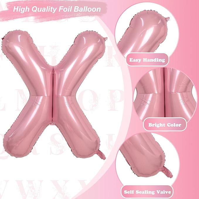 40" Giant Pastel Pink Letter Balloon X, Lager Foil Balloons Pearl Pink Alphabet X, Light Pink Letter X for Girls, Mylar Letter Customize X Balloons for Women Birthday Party Decorations Supplies