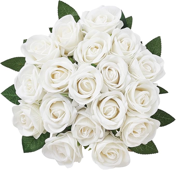 VEVOR Artificial Flowers, 120 pcs Real Looking White Foam Fake Roses Bulk, White Faux Bridal Shower with Stems for DIY Wedding Bouquets, Home Centerpieces Arrangements, Party Tables Decorations