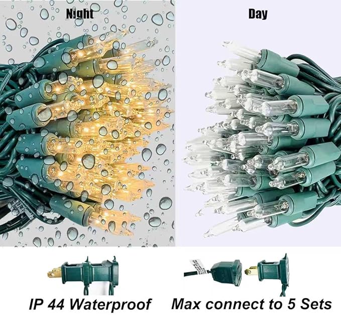 Christmas Lights 100 Counts, Indoor Outdoor,Green Wire Connectable of Lighting String Warm White,Decorations for Holiday, Party,Festival,Christmas String Lights (Green-Warm White)