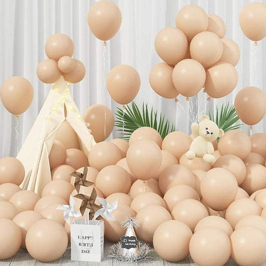 Nude Balloons 12 Inch, 100 Pack Beige Balloon Retro Apricot Neutral Latex Balloons Matte Tan Cream Blush Peach Helium Balloons for Boho Birthday Wedding Baby Bridal Shower Party Decorations