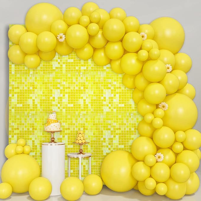 36 PCS Colorful Yellow Shimmer Wall Backdrop, Square Sequin Photo Backdrops Panel, Glitter Wall Background for Birthdays, Weddings, Halloween, Engagements, Disco Bachelorette Party Decoration (6x6FT)