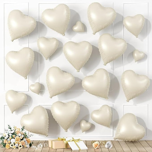 Cream Heart Balloons, Heart Shaped Ballons, 20 Pcs 5/10/18 inch Beige Foil Love Balloons for Valentine's Day Decorations Wedding Engagement Bridal Showers Anniversary Boho Celebrations