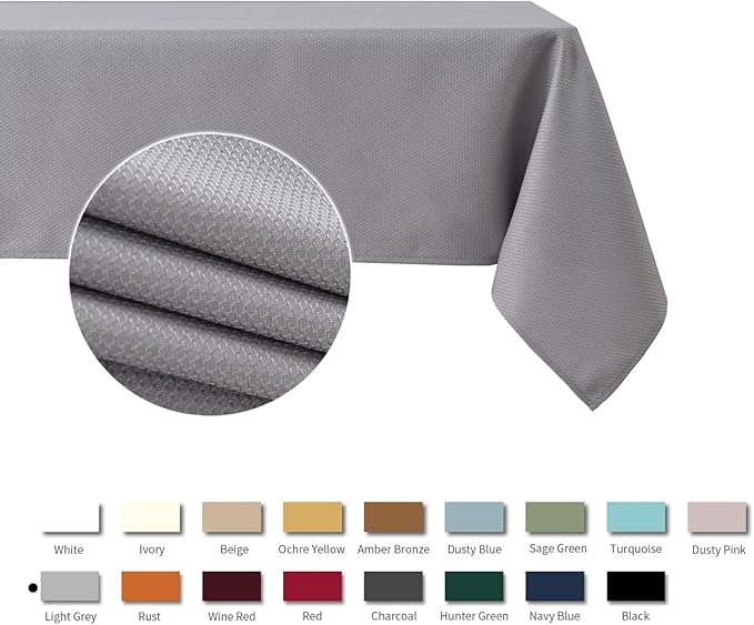 maxmill Rectangle Textured Tablecloth Waterproof Spillproof Wrinkle Free Table Cloth, Kitchen Dining Tabletop Decoration, Fabric Table Cover for Outdoor and Indoor Use, 52 x 70 Inch, Light Gray